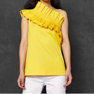 Ted Blaker Yellow Mitzy Ruffle One-Shoulder Sleeveless Top